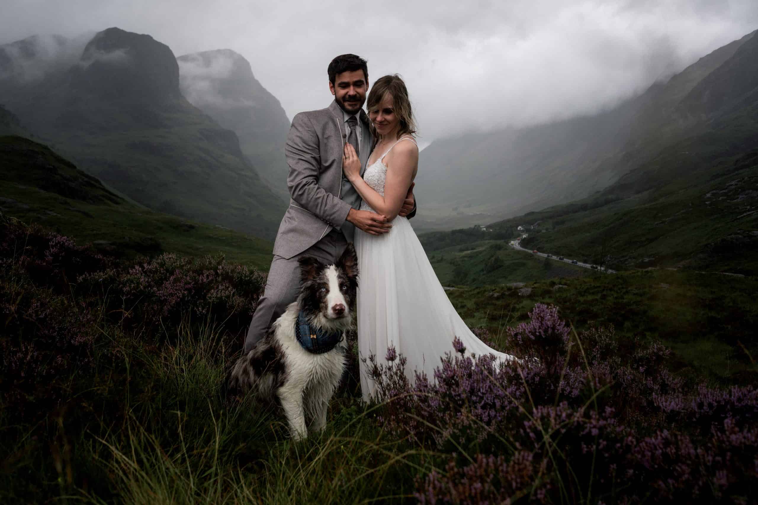 Glen Coe Elopement couple with dog